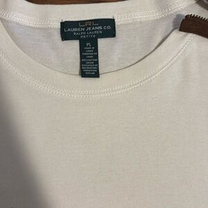 Cream Long Sleeve Shirt with Brown Elbow Patch